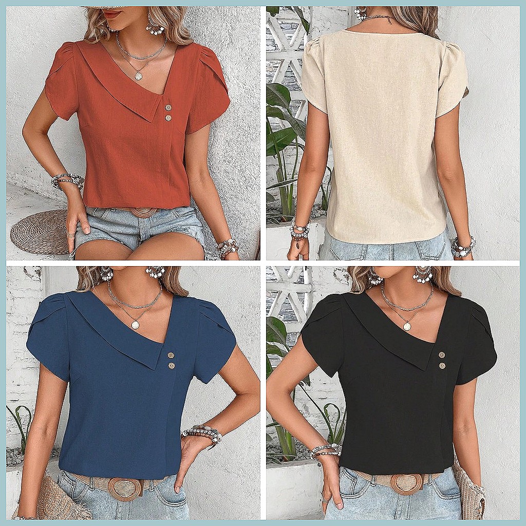 2024 Summer Vintage Solid Colo - Women Top Fashion review and price