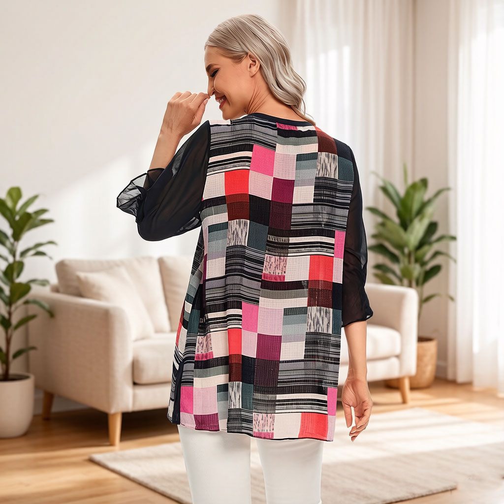 Women Color Block Geometric Pr - Wrap Blouse Chiffon review and price
