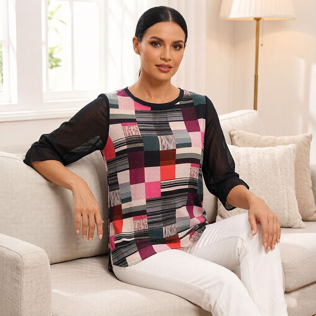 Women Color Block Geometric Pr - Wrap Blouse Chiffon review and price