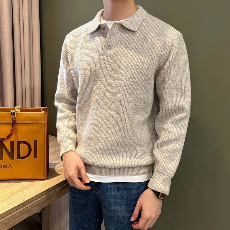 Men Lapel Collar Single Button - Ribbed Knit Sweater review and price