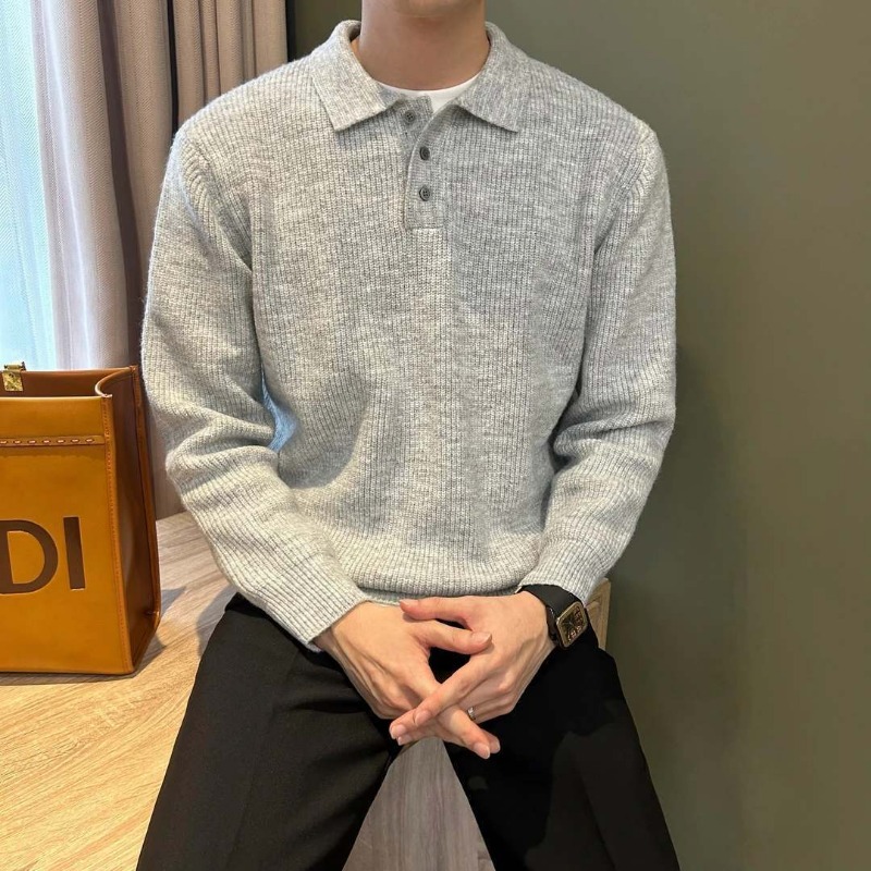 Men Lapel Collar Single Button - Ribbed Knit Sweater review and price