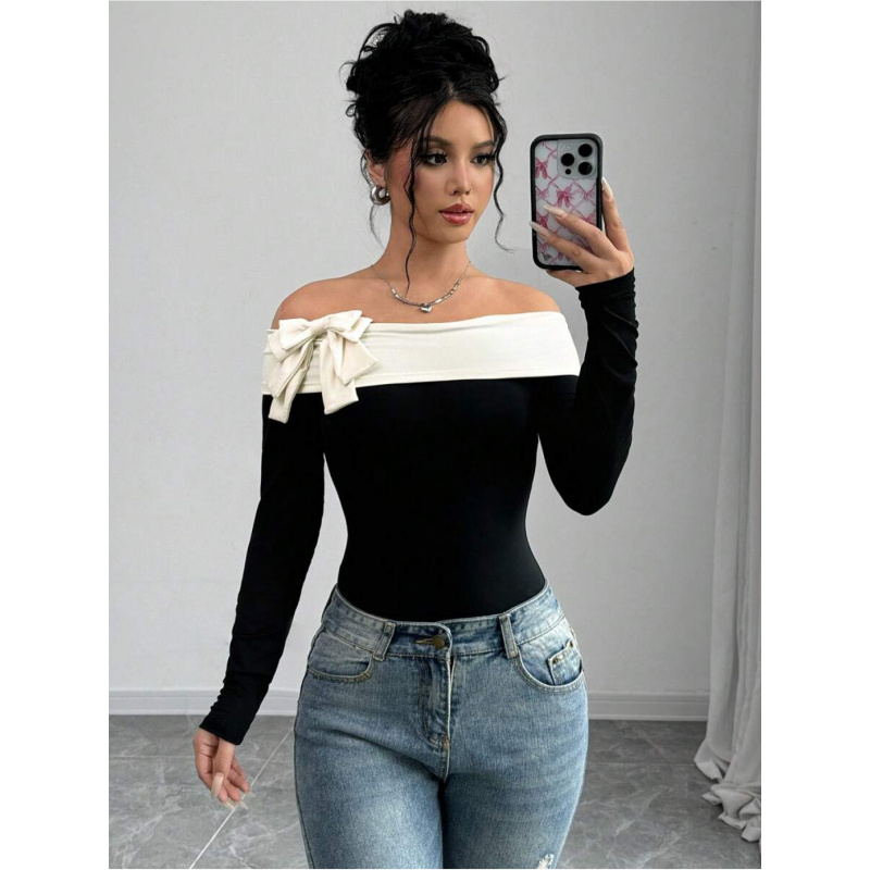 Bowknot Decor Off Shoulder Bod - Women Fashion Wear review and price